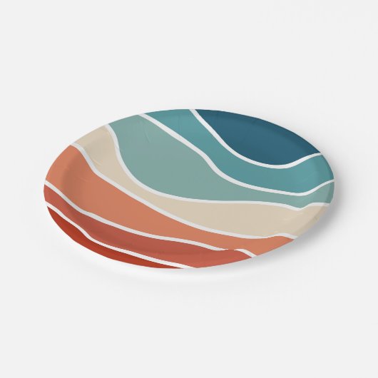 Farbenfrohe Wellen im Retrostil Pappteller (Schrägansicht)