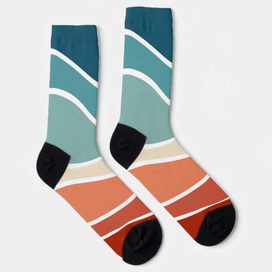 Farbenfrohe Wellen im Retrostil Socken (Rechts)
