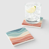 Farbenfrohe Wellen im Retrostil Steinuntersetzer (Seitenansicht)