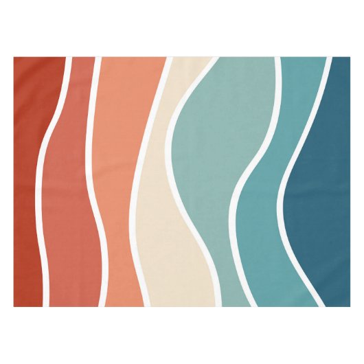 Farbenfrohe Wellen im Retrostil Tischdecke (Vorderseite (Horizontal))