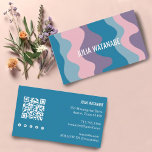 Farbenfrohe Wellen Streifen QR Code Social Media C Visitenkarte<br><div class="desc">Zeigen Sie Ihren Stil mit diesem handgezeichneten Design vor der Rückseite der Visitenkarte. Ideal für Geschäftsleute, Buchhalter, Designer, Einflusspersonen, Ladenbesitzer, Künstler und andere kreative Typen. Fügen Sie Ihren eigenen Text hinzu, damit er glänzt! Behalt alle sozialen Symbole oder nur die, die du brauchst. Stellen Sie sicher, dass Sie Ihre Website...</div>