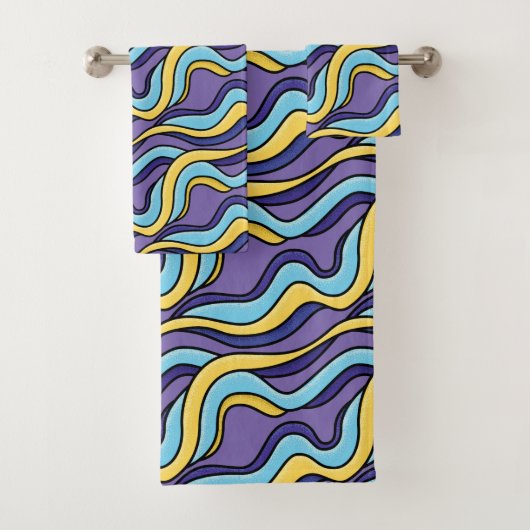 Farbenfrohe Wellenmuster Funky Retro Modernes Abst Badhandtuch Set (Insitu)