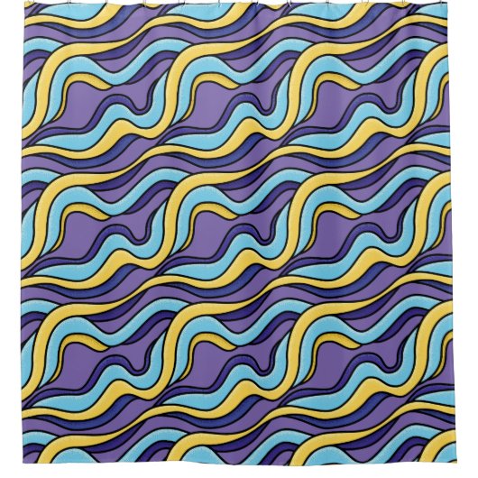 Farbenfrohe Wellenmuster Funky Retro Modernes Abst Duschvorhang (Vorderseite)