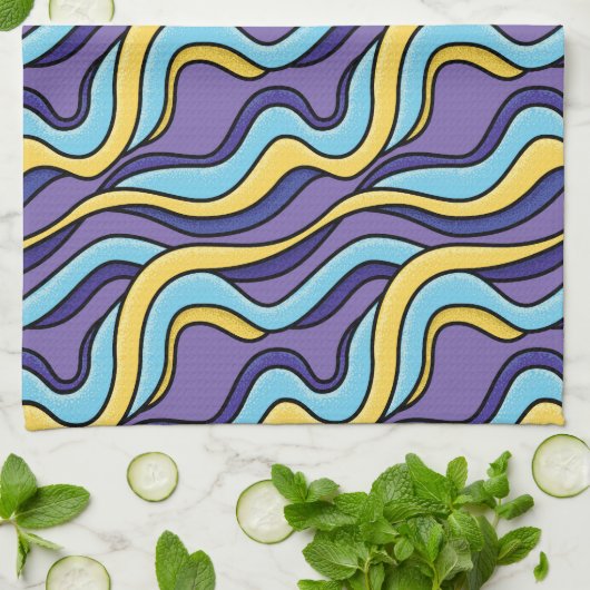 Farbenfrohe Wellenmuster Funky Retro Modernes Abst Geschirrtuch (Gefaltet)