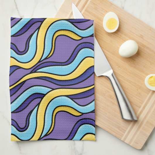Farbenfrohe Wellenmuster Funky Retro Modernes Abst Geschirrtuch (Viertel Falte)