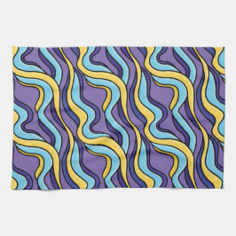 Farbenfrohe Wellenmuster Funky Retro Modernes Abst Geschirrtuch