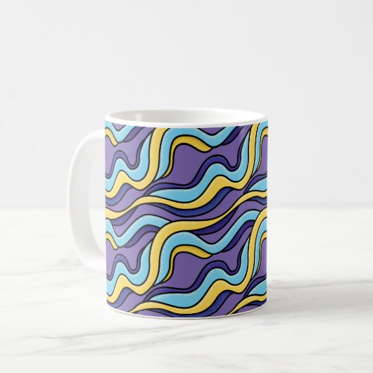 Farbenfrohe Wellenmuster Funky Retro Modernes Abst Kaffeetasse (Vorderseite Links)