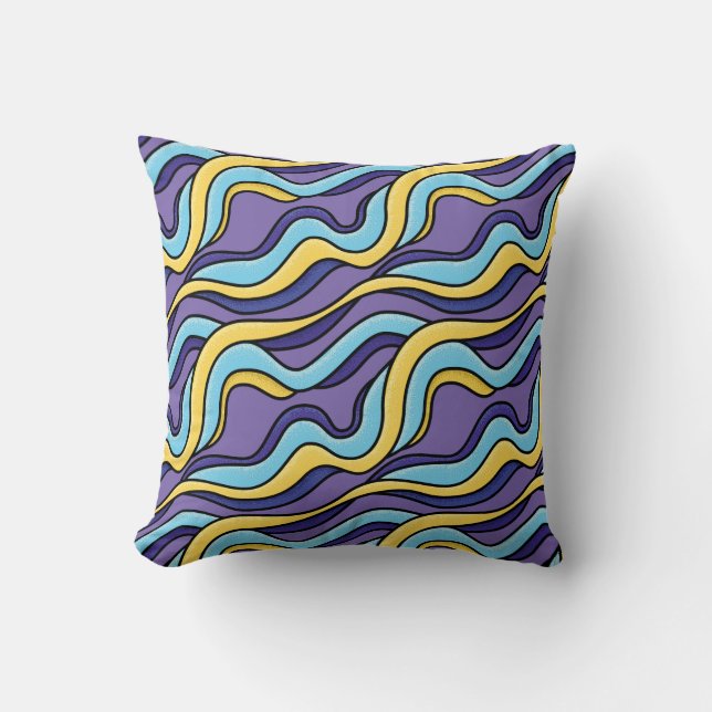 Farbenfrohe Wellenmuster Funky Retro Modernes Abst Kissen (Vorderseite)