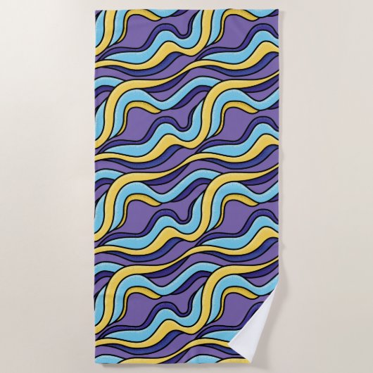 Farbenfrohe Wellenmuster Funky Retro Modernes Abst Strandtuch (Vorderseite)