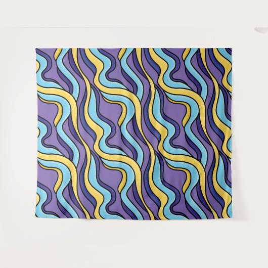 Farbenfrohe Wellenmuster Funky Retro Modernes Abst Wandteppich (Vorderseite (Horizontal))