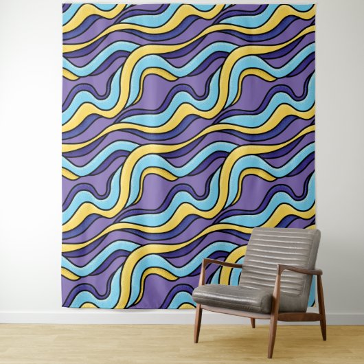 Farbenfrohe Wellenmuster Funky Retro Modernes Abst Wandteppich (Beispiel)