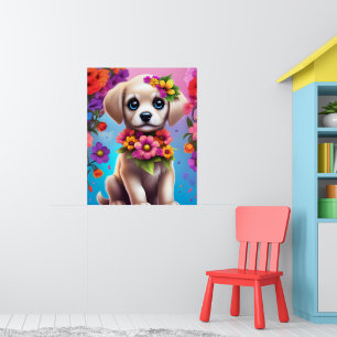 Farbenfrohe Welpen und Blume Kinderwandplakat Poster