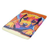 Farbenfrohe Welpenkunst Badematte (Schrägansicht)