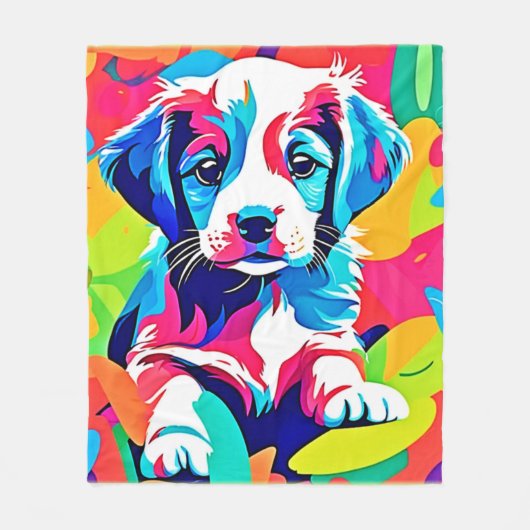 Farbenfrohe Welpenkunst Fleecedecke (Vorderseite)