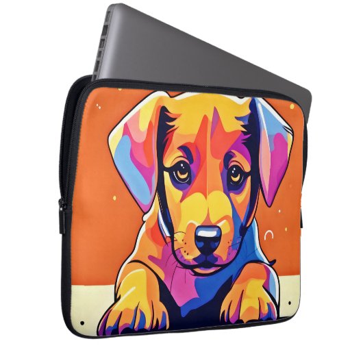 Farbenfrohe Welpenkunst Laptopschutzhülle (Vorne Rechts)