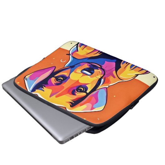 Farbenfrohe Welpenkunst Laptopschutzhülle (Vorne Knopf)