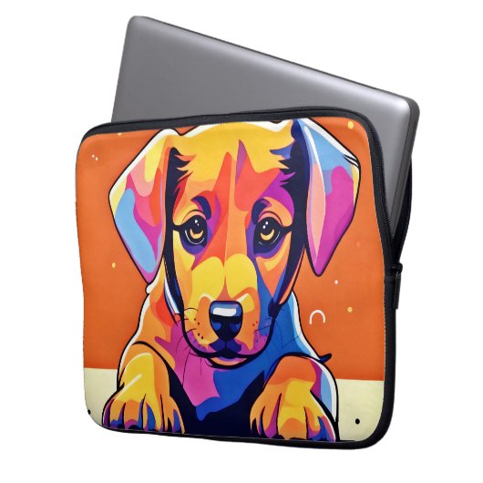 Farbenfrohe Welpenkunst Laptopschutzhülle (Vorderseite Links)