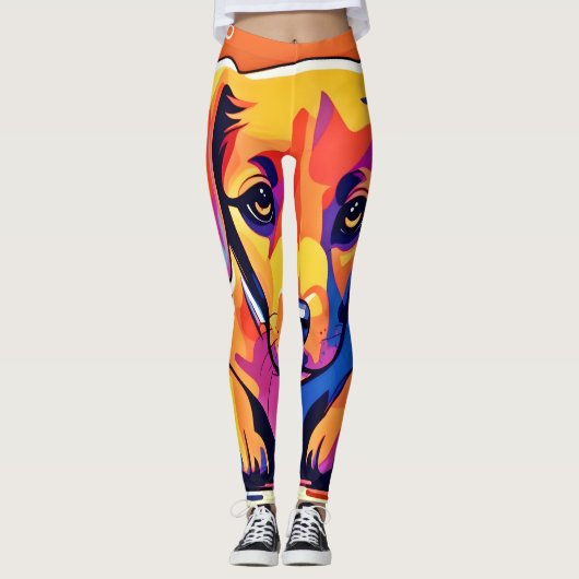 Farbenfrohe Welpenkunst Leggings (Vorderseite)