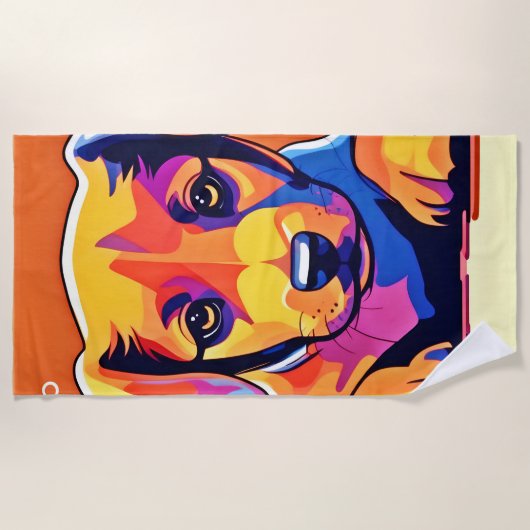 Farbenfrohe Welpenkunst Strandtuch (Vorderseite)