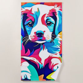 Farbenfrohe Welpenkunst Strandtuch
