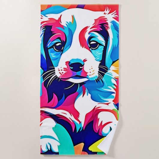 Farbenfrohe Welpenkunst Strandtuch (Vorderseite)