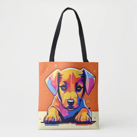 Farbenfrohe Welpenkunst Tasche (Vorderseite)