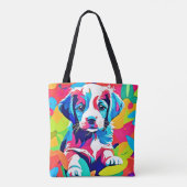 Farbenfrohe Welpenkunst Tasche (Rückseite)