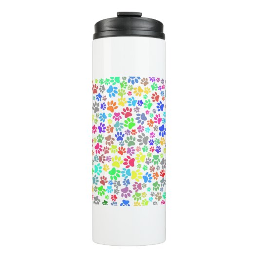 Farbenfrohe Welpenmuster Thermosbecher (Vorderseite)