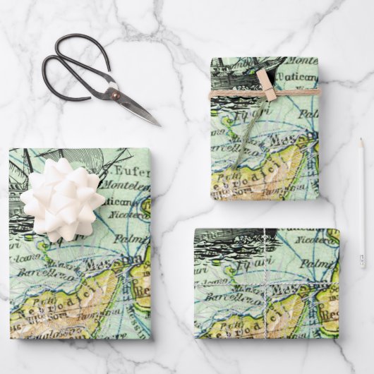 Farbenfrohe Weltkarte Pirate Schatzkarte Geschenkpapier Set (Vorderseite)