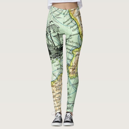 Farbenfrohe Weltkarte Pirate Schatzkarte Leggings (Vorderseite)