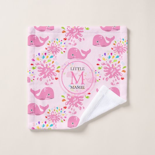 Farbenfrohe Whale-Monogramm-Muster Badhandtuch Set (Waschlappen)
