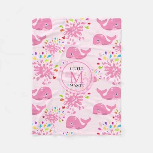 Farbenfrohe Whale-Monogramm-Muster Fleecedecke (Vorderseite)