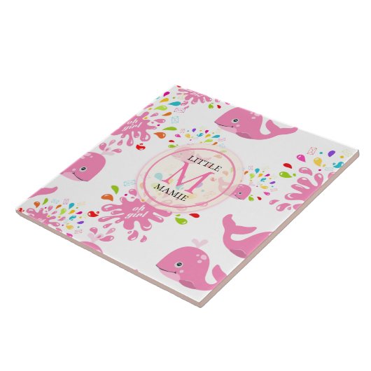 Farbenfrohe Whale-Monogramm-Muster Fliese (Seite)