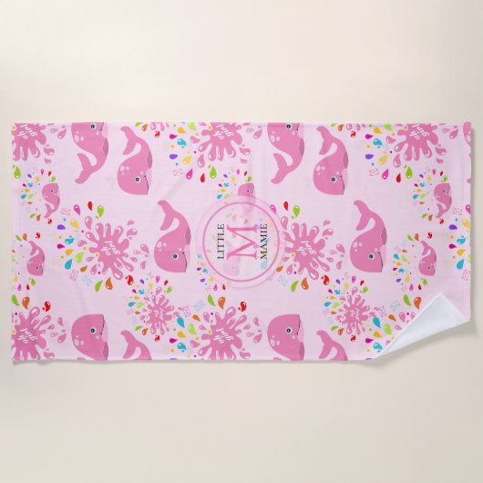 Farbenfrohe Whale-Monogramm-Muster Strandtuch (Vorderseite)