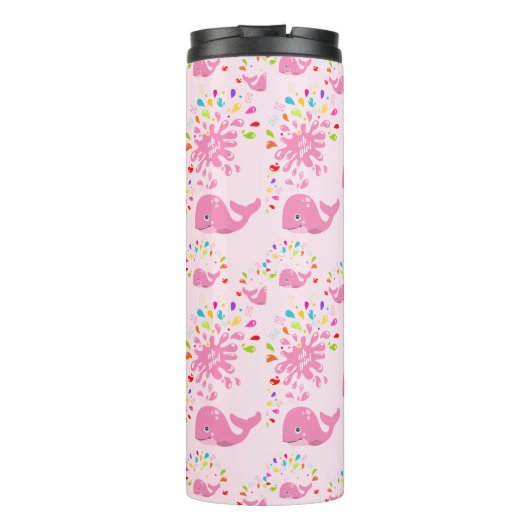 Farbenfrohe Whale-Monogramm-Muster Thermosbecher (Rückseite)