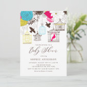 Farbenfrohe Whimsical Birdcages Babydusche Einladung (Stehend Vorderseite)