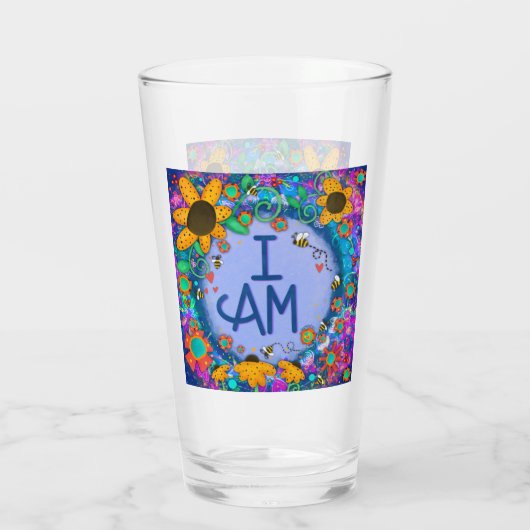 Farbenfrohe Whimsical Daisy Floral I Inspiriere Glas (Rückseite)