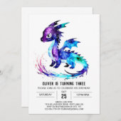Farbenfrohe Whimsical Dragon Digital Boy Geburtsta Einladung (Vorne/Hinten)