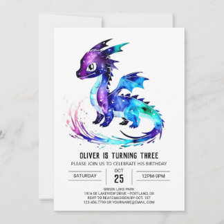 Farbenfrohe Whimsical Dragon Digital Boy Geburtsta Einladung