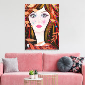 Farbenfrohe Whimsical Face Painting Lady Blätter Leinwanddruck (Insitu (Wohnzimmer))