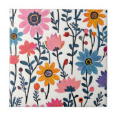 Farbenfrohe Whimsical Folk Art Floral Fliese (Vorderseite)