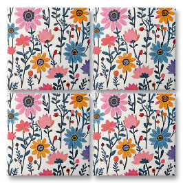 Farbenfrohe Whimsical Folk Art Floral Fliese