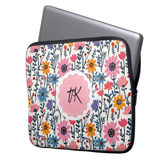 Farbenfrohe Whimsical Folklorele Mit Monogramm Laptopschutzhülle (Vorderseite Links)