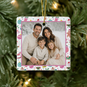 Farbenfrohe Whimsical Foto Weihnachten Keramikornament
