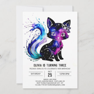Farbenfrohe Whimsical Fox Digital Girl zum Geburts Einladung