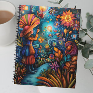 Farbenfrohe Whimsical Girl mit blühenden Blume Planer