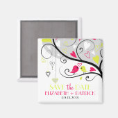 Farbenfrohe Whimsical-Lovebirds speichern das Date Magnet (Vorderseite/Rückseite)