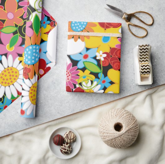 Farbenfrohe Whimsical Spring Flowers Garden Chic N Geschenkpapier (Kunsthandwerk)