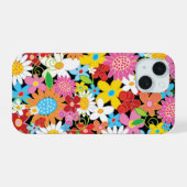 Farbenfrohe Whimsical Spring Flowers Garden Giro iPhone 15 Hülle (Rückseite (Horizontal))
