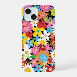Farbenfrohe Whimsical Spring Flowers Garden Giro iPhone 15 Hülle